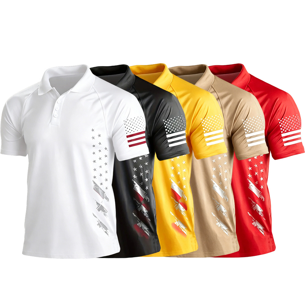 Men's American Flag Print Polo Shirt, Breathable Short Sleeve Casual & Semi-Formal Wear, Summer Top for Independence Day