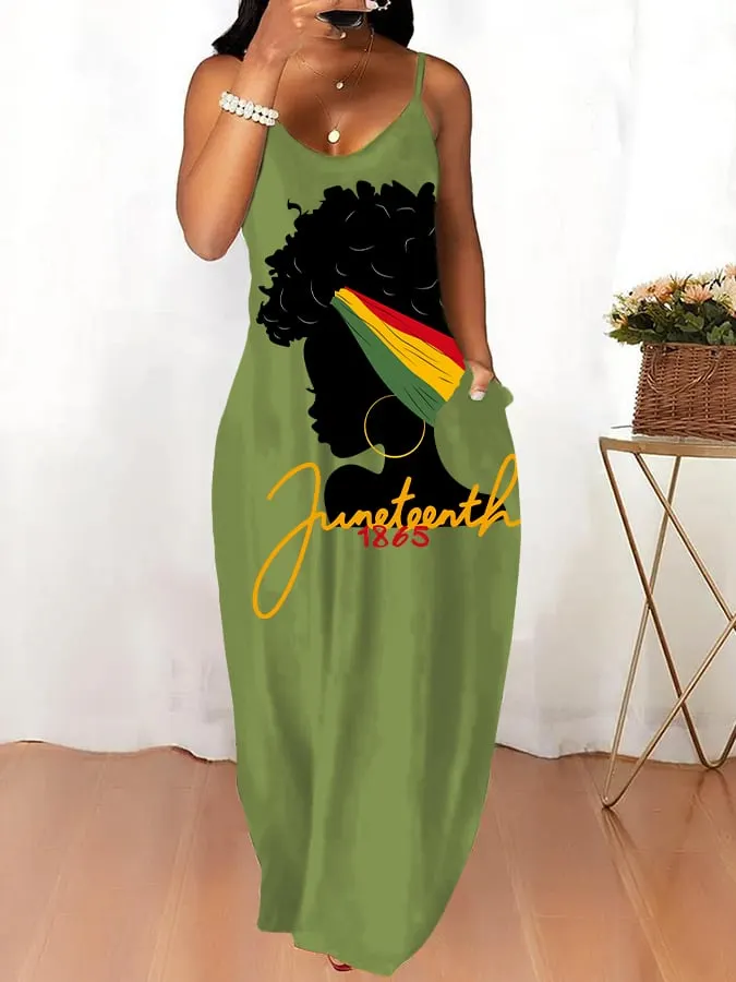 Women's 1865 Black History Juneteenth Suspender Dress