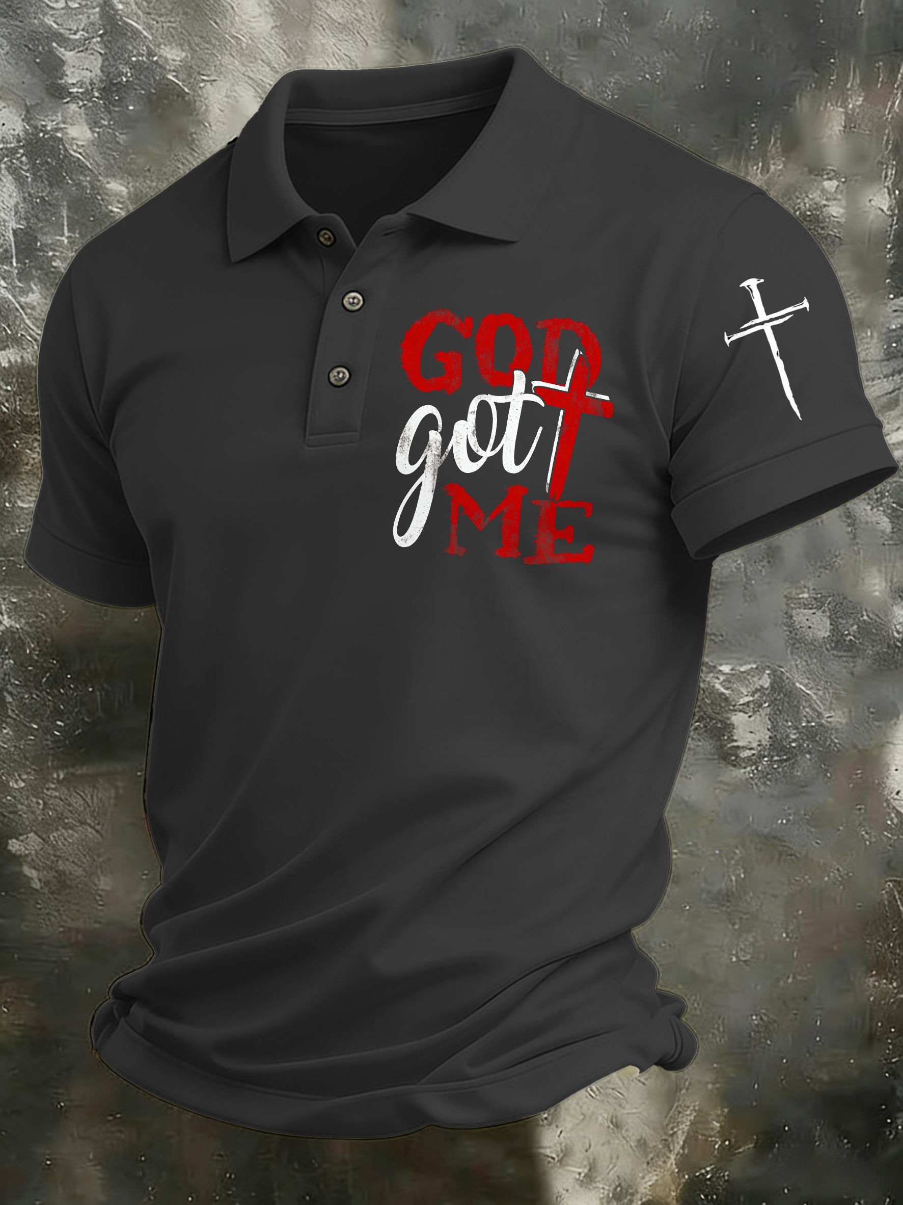Men'S Casual Faith Jesus Collar Button Polo Shirt