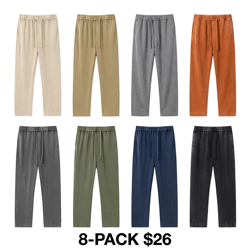 Unisex 4-Pack Acid Wash Cotton Sweatpants – Solid Color Athletic Casual All-Season Bottoms