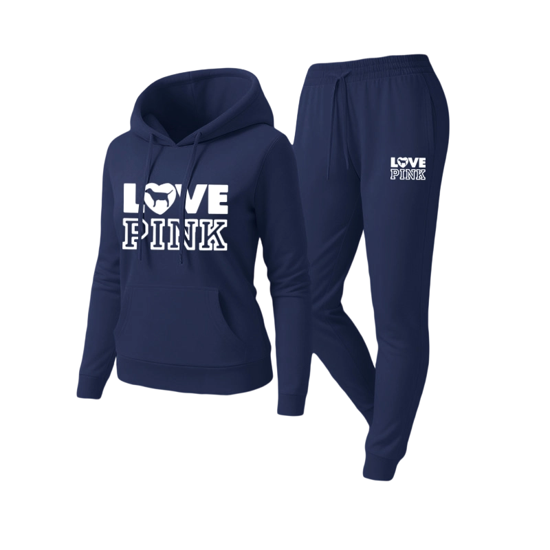 Women's pink letter print sweatshirt and pants set
