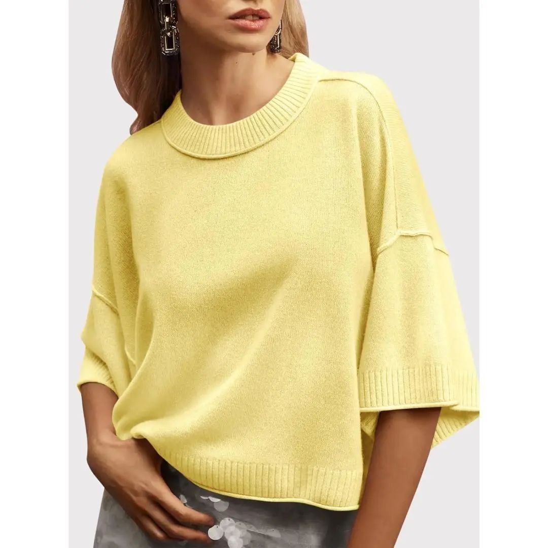 Womens Short Sleeve Sweater Summer Oversized Cropped Sweaters