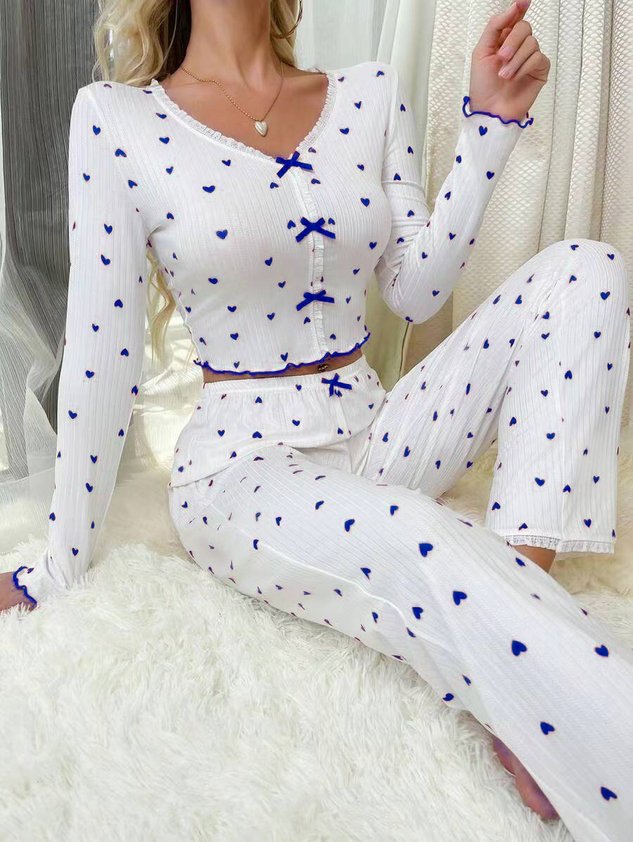 V Neck Regular Fit Casual Floral Lounge Set