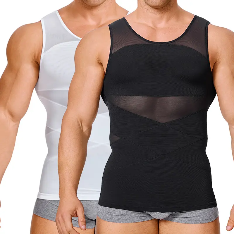 【2 pack】Men's Compression Shirt Shapewear Tanktop Menboobs And Tummy Control Fajas Undershirt