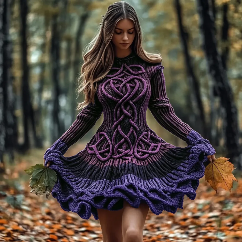 Women's Celtic Knotted Gradient Contrasting Colors Sweater Dress