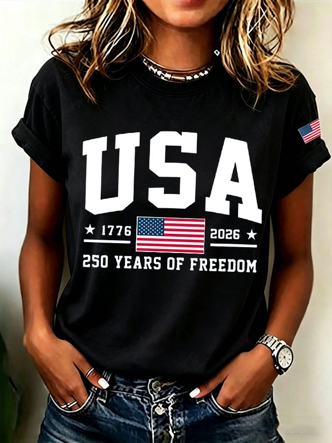 Women'S  America Flag Printed Casual T-Shirt