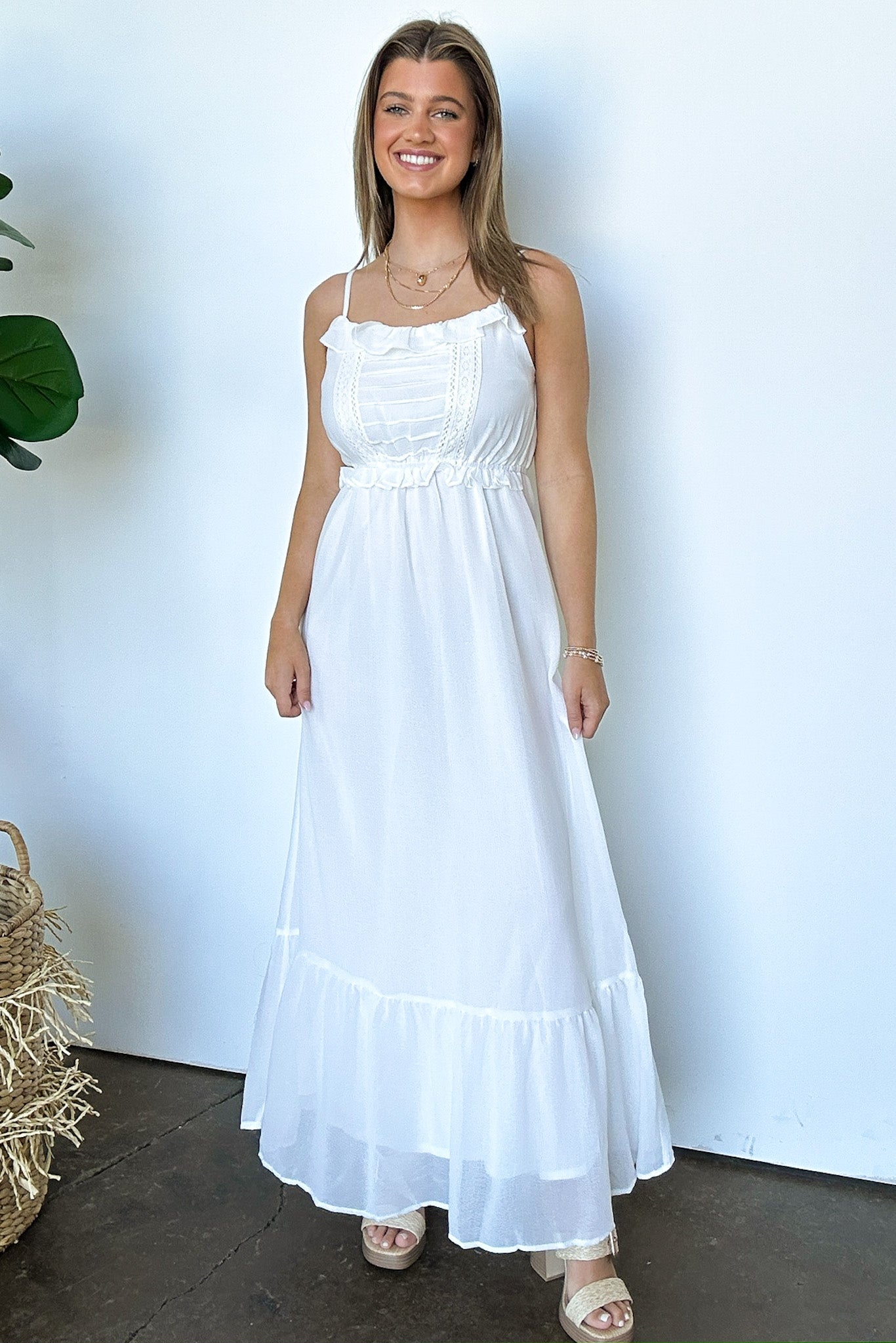 Ruffle and Lace Detail Maxi Dress
