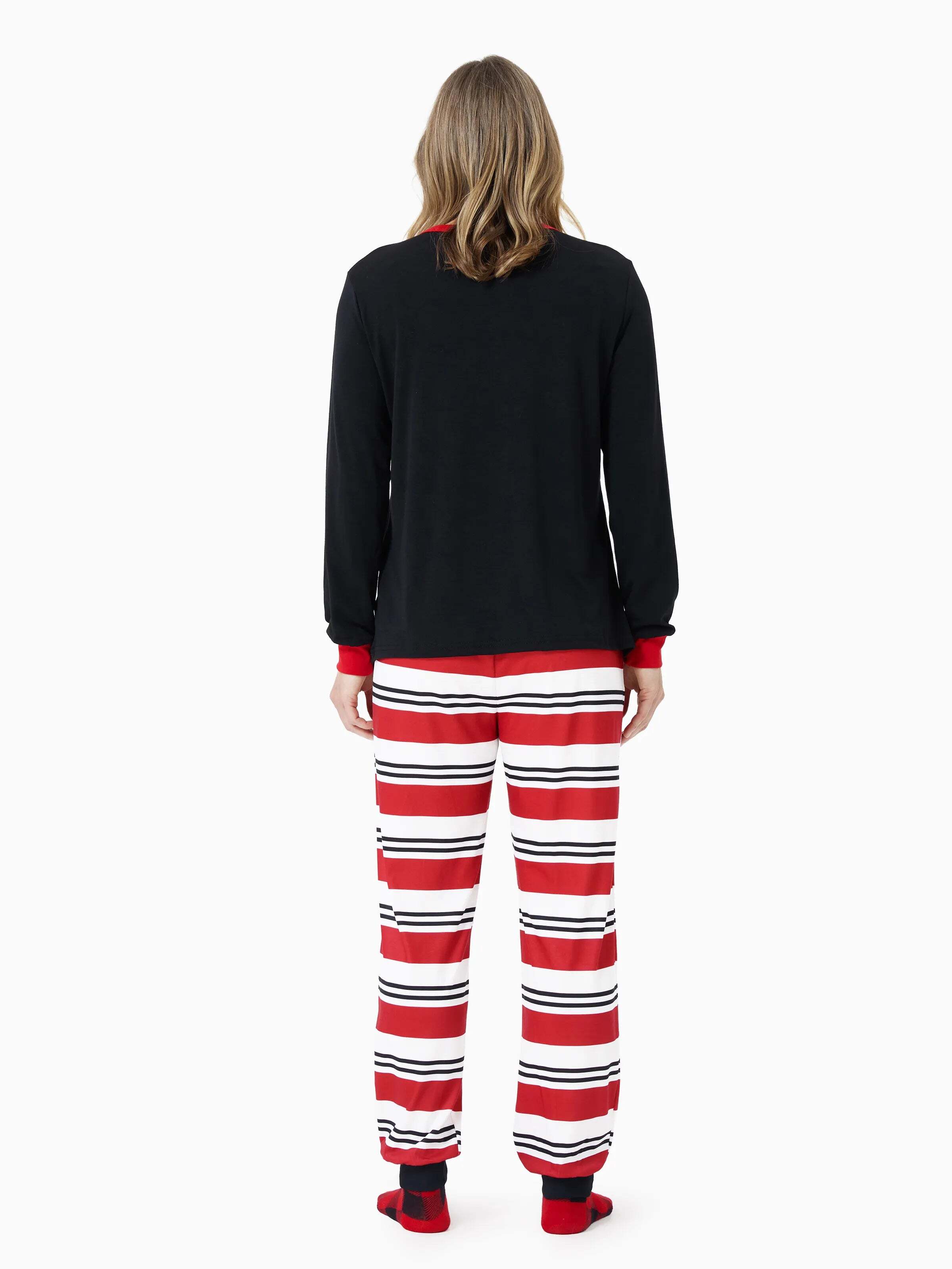 Christmas Matching Family Pajamas Set Elf Print PJS with Christmas Socks Black
