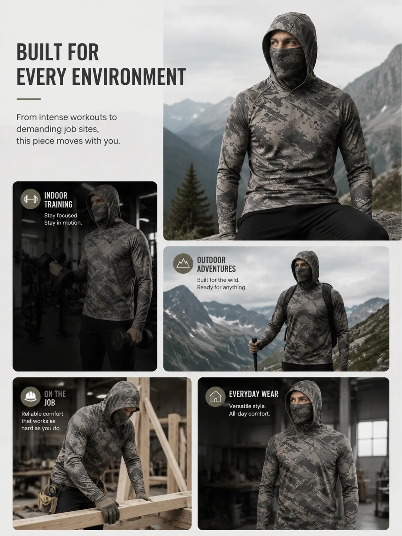 Men’s Camouflage Balaclava Hoodies 5-Pack for Outdoor Activities