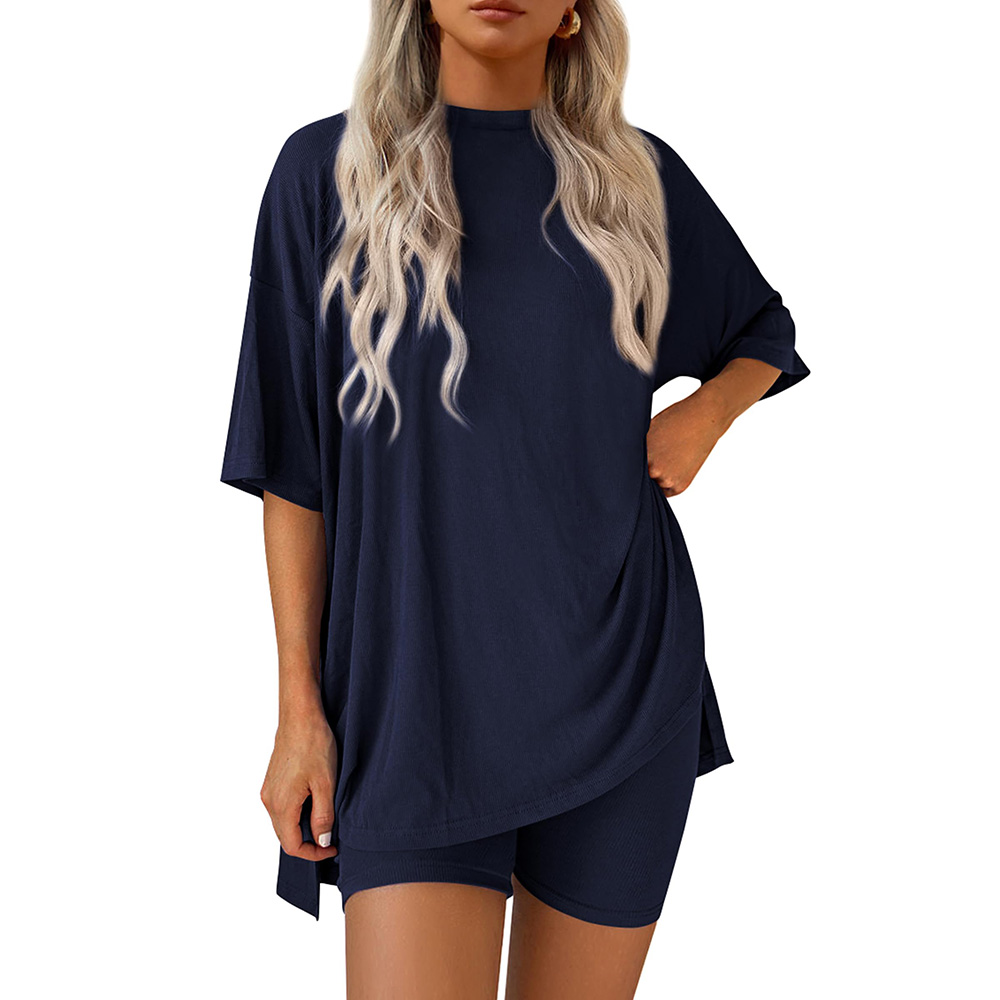 Women 2 Piece Lounge Set Casual Oversized Shirts Biker Shorts
