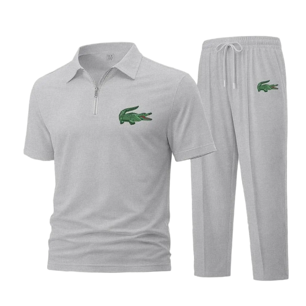 Men's Waffle-Knit Short-Sleeve Shirt and Pants Two-Piece Set