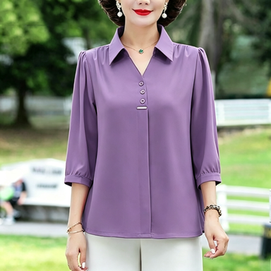 Women's 3/4 Sleeve Shirt Elegant Polo Collar Solid Color Blouse