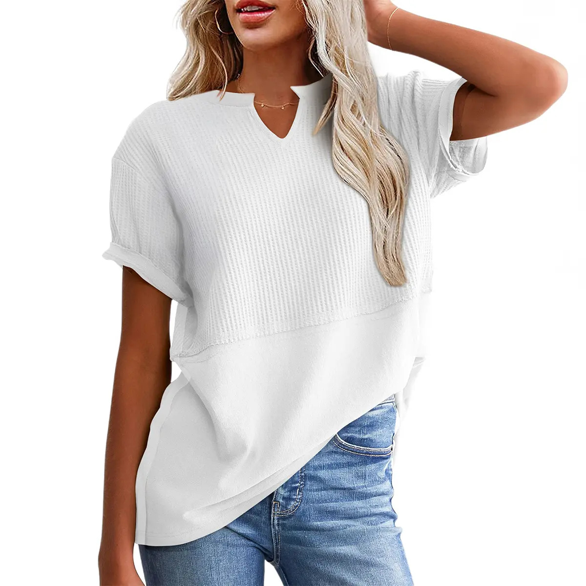 Women's Plus-Size V-Neck Short-Sleeve Knit Top