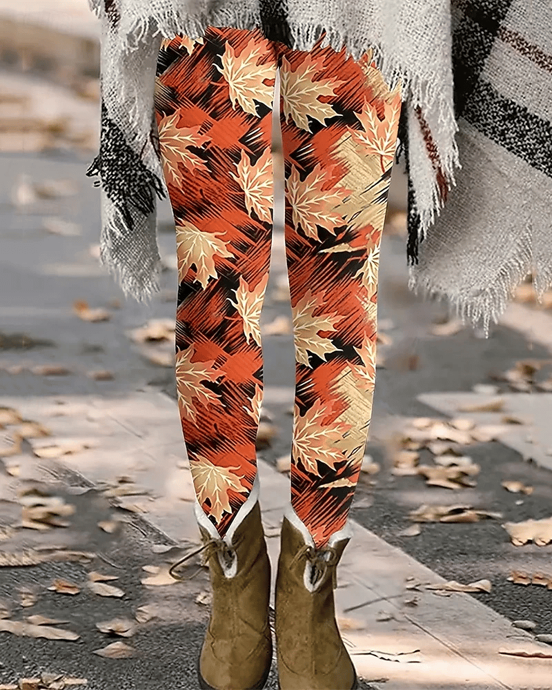 Women's Autumn Maple Leaf Printed Pants Leggings