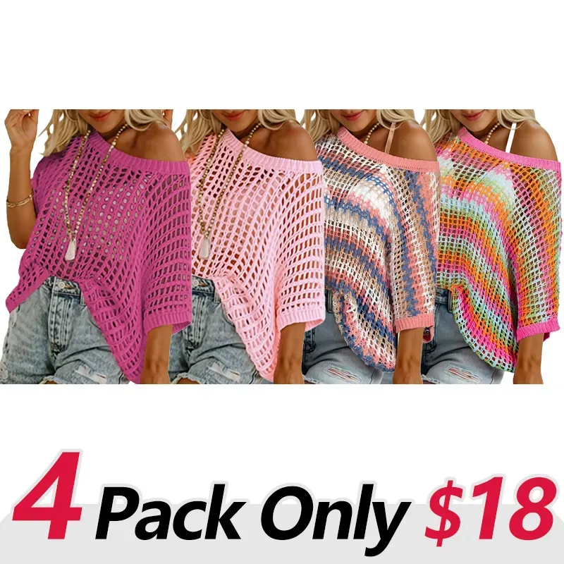 Women's Crochet Hollow-Out Beach Cover-Up & Casual Top