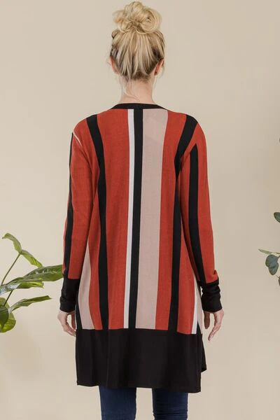 Celeste Full Size Striped Button Up Long Sleeve Cardigan
