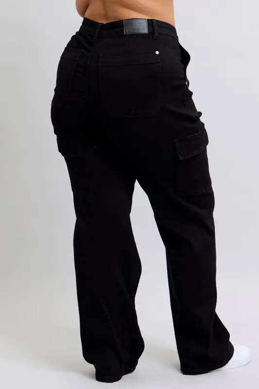 Blue Full Size High Waist Cargo Wide Leg Jeans Plus Size