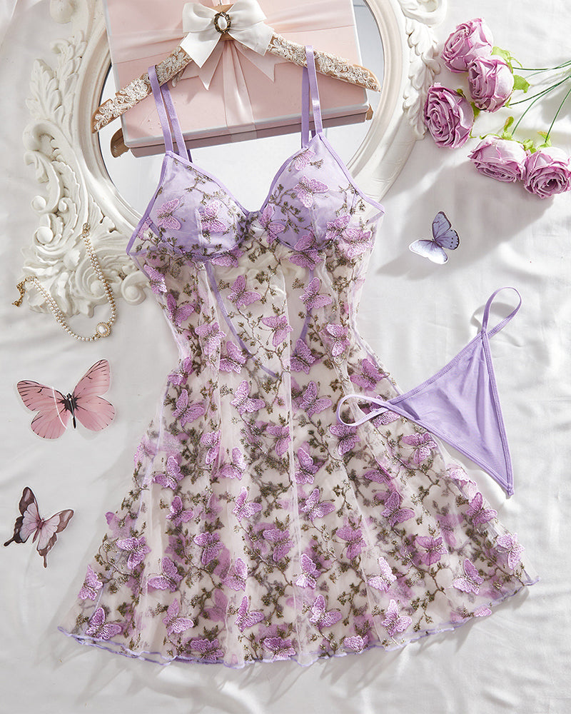 Seductive 3D Butterfly Embroidery Mesh Babydoll