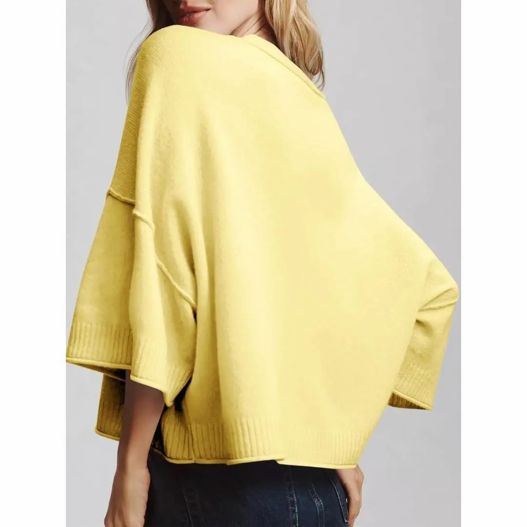 Women's Oversized Cropped Sweater – Short Sleeve Lightweight Knit Summer Top