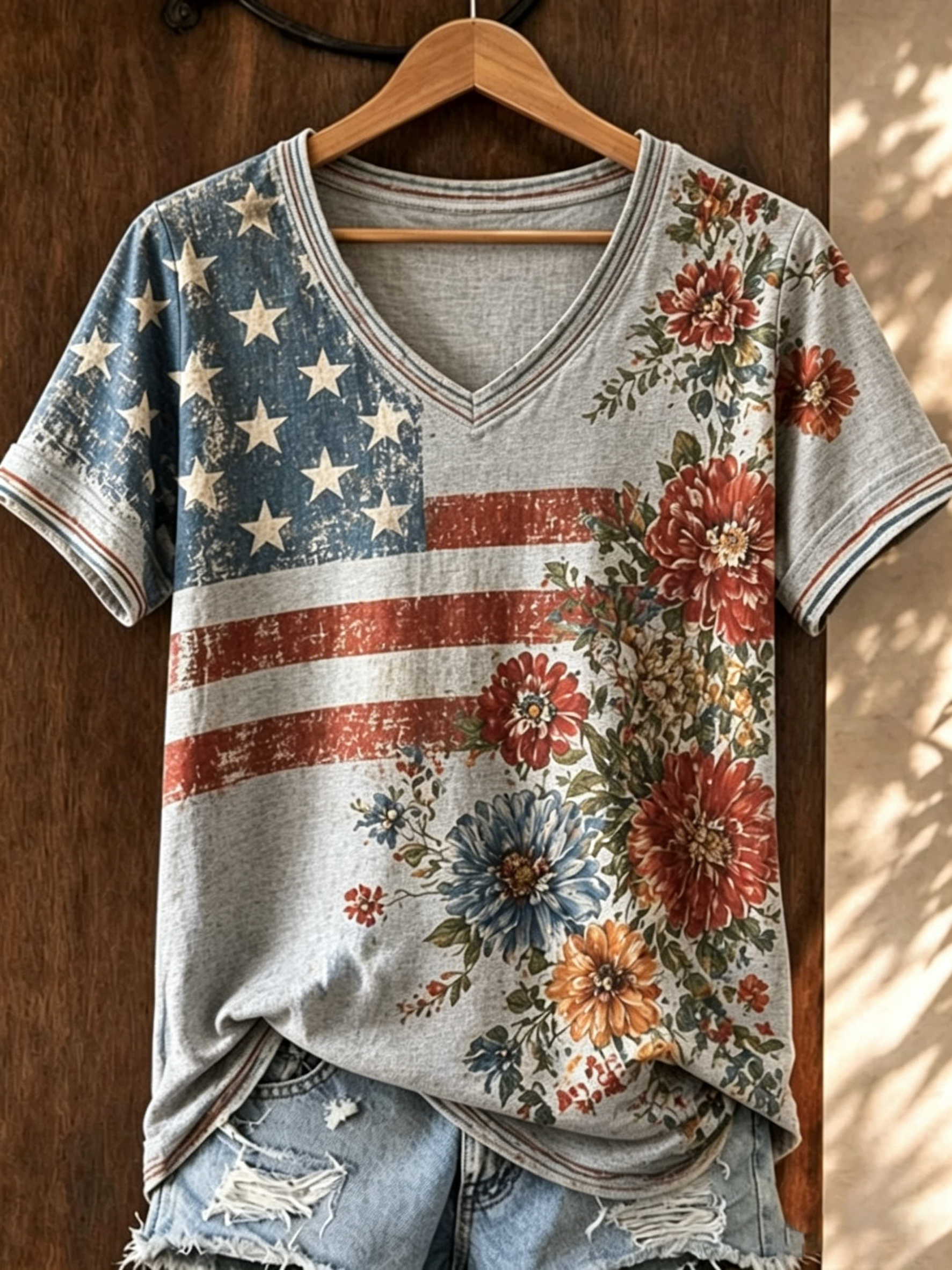 Women's Casual Retro Patriotic T-shirt