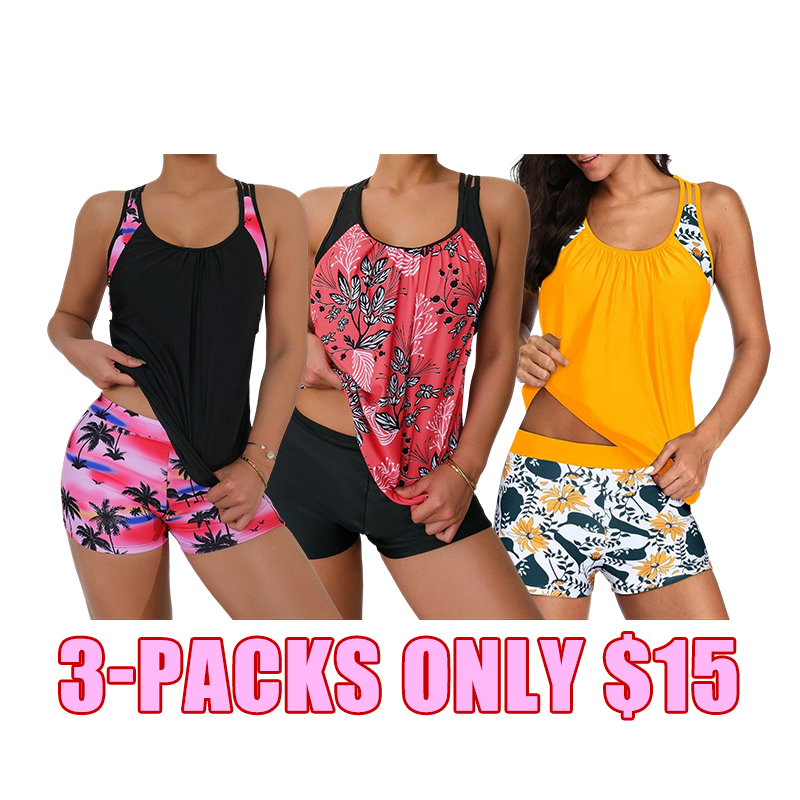 🏖️ Women's Floral Tankini Set with High-Waisted Swim Shorts