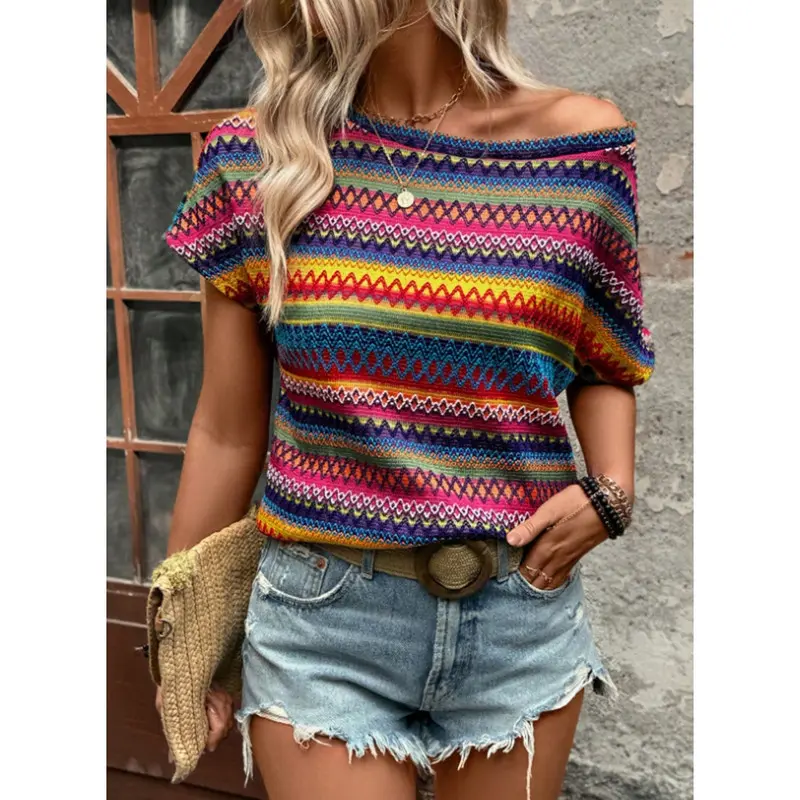 Summer Womens Tops for Women 2026 Trendy Fall Cute Crop Tops Striped Shirts Crewneck Womens Blouses Dressy Casual Business Fashion Vacation Outfits Resort Wear Ladies Loose Fit