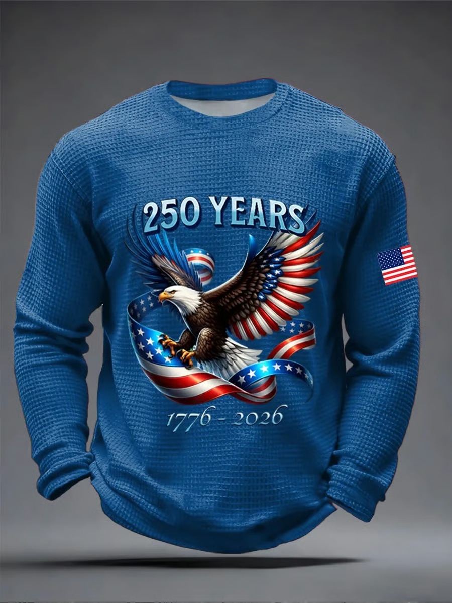 Men'S Casual Printed Waffle Fabric Long-Sleeve T-Shirt