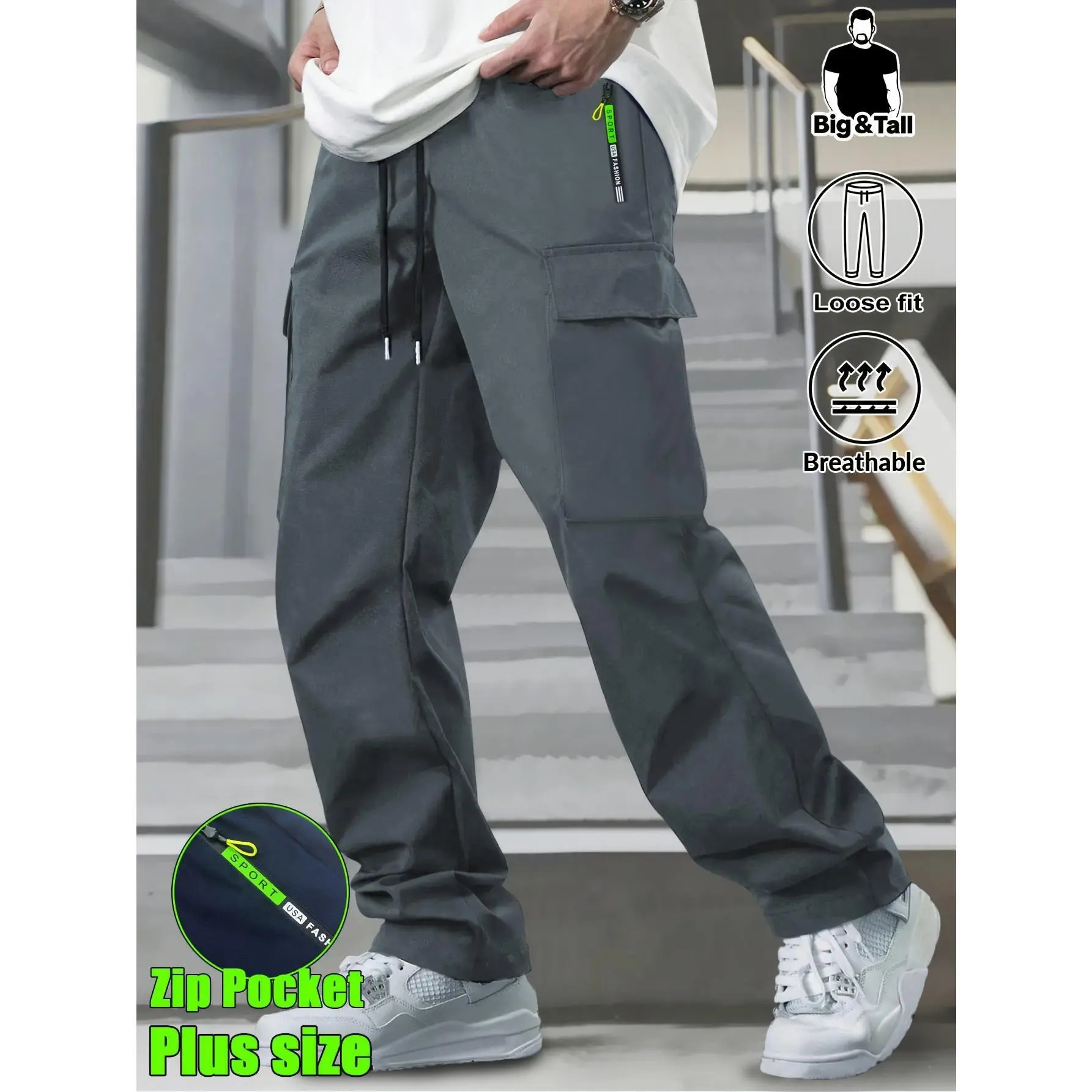 Men's Plus-Size Loose-Fit Cargo Pants