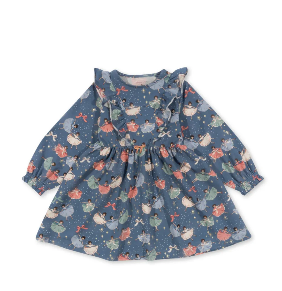 basic frill dress gots - blue snow bow ballerina