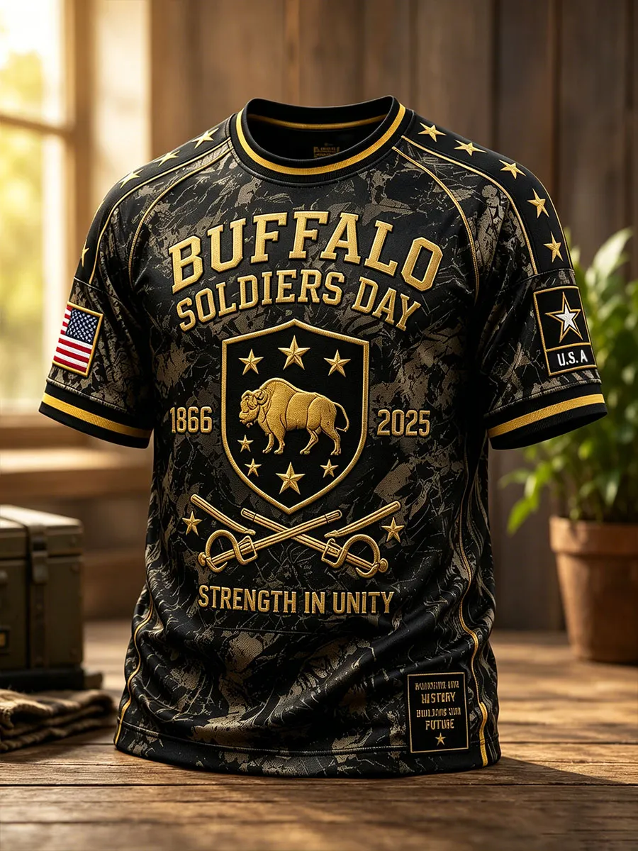 Buffalo Soldiers Day 1866 Commemorative Black Gold T-Shirt