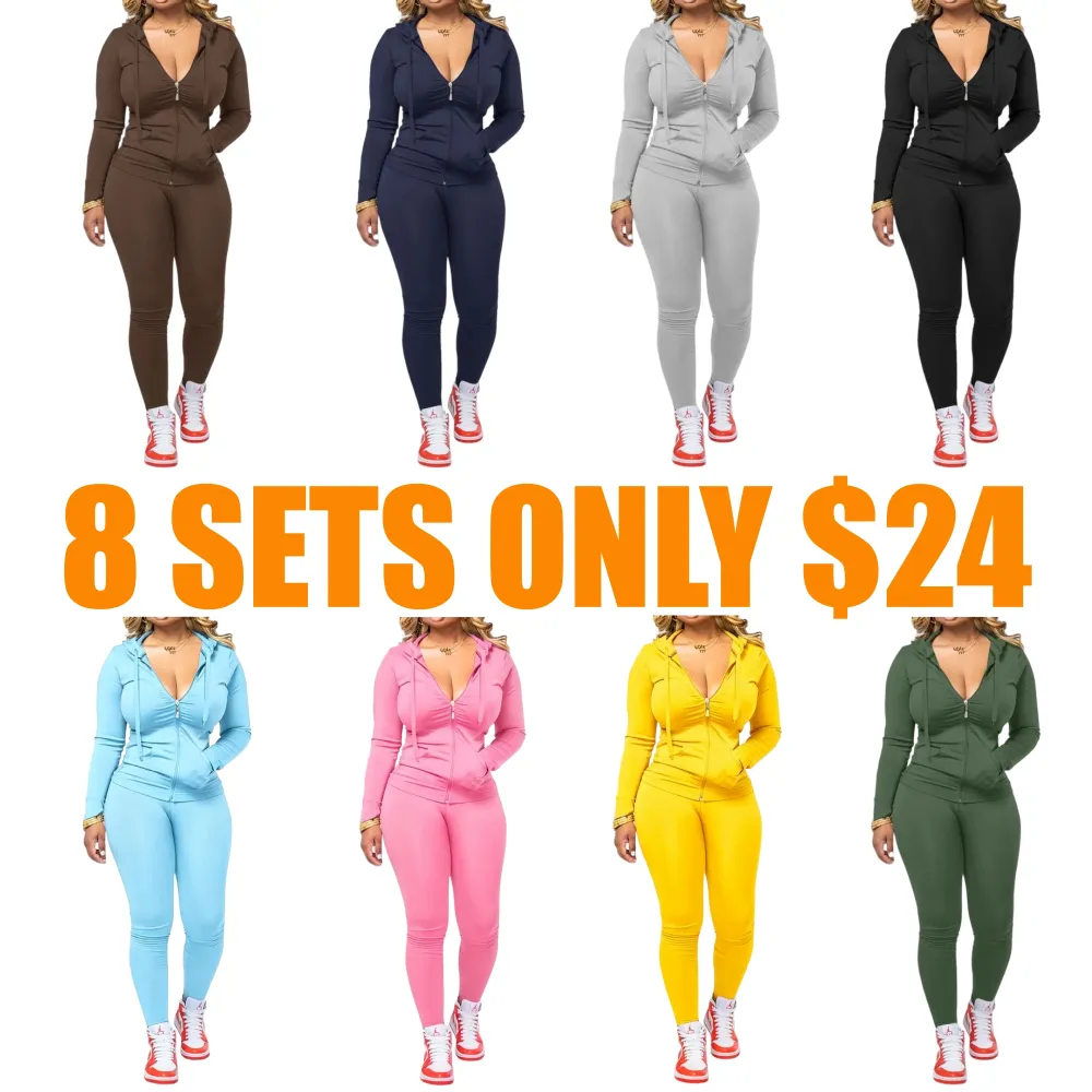 Women's Fall Zipper Hoodie and Skinny Pants Set