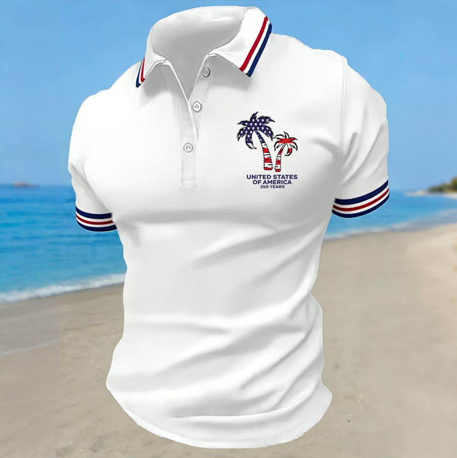 Men'S Independence Day Vacation Casual Printed Polo Shirt Short Sleeve