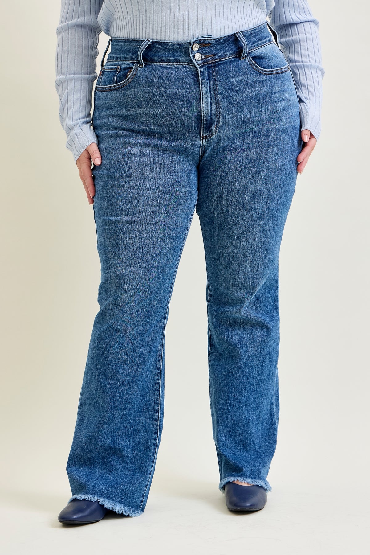 Daisy Bootcut with Double-Button Waist and Frayed Hem - PLUS