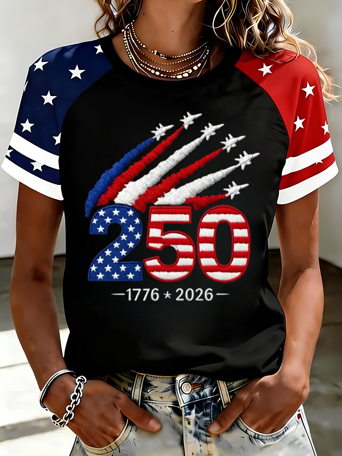 Women'S American Independence Day 250Th Anniversary Printed Short Sleeved T-Shirt