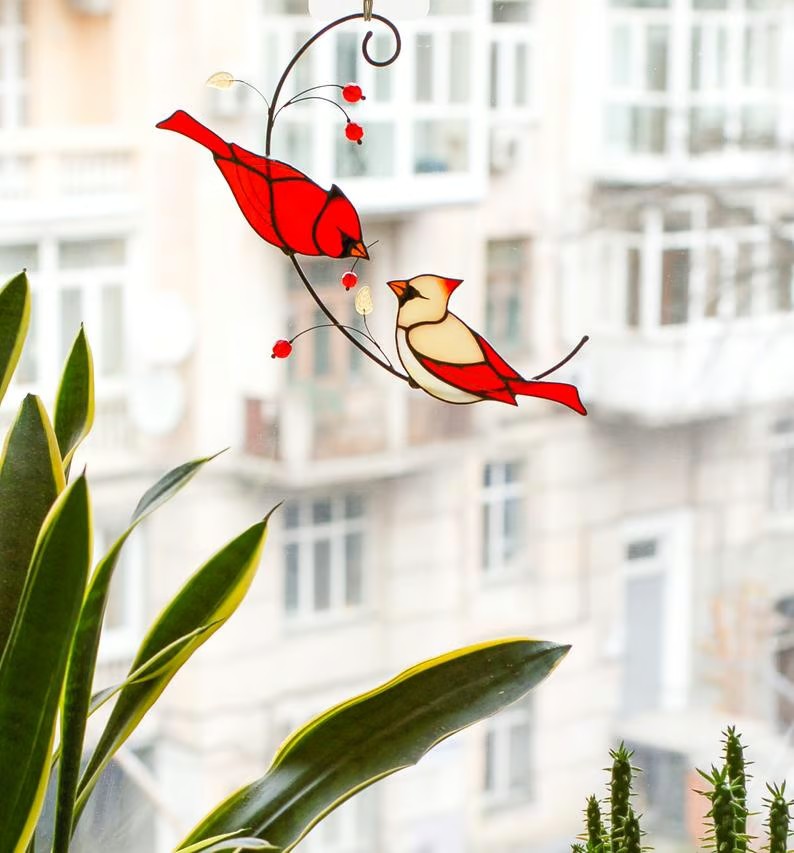 Cardinal Stained Glass Suncatcher