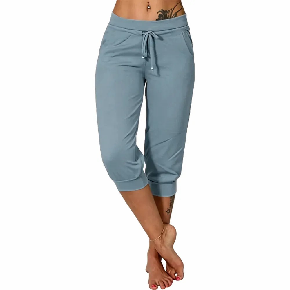 ⚡Final Clearance🔥[XS-5XL]Women's Plain Drawstring Waist Capris Pants
