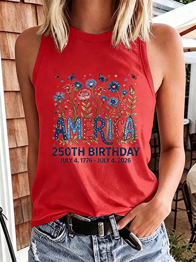 Women's 250 Years Of Freedom Flower Art Print  Top