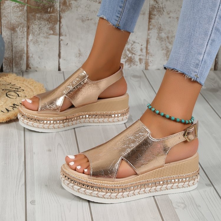 Women's Silver Zipper Hollow Fashion Sandals