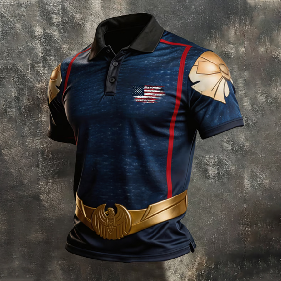 Men'S Casual Retro Patriotic Short Sleeved Polo Shirt
