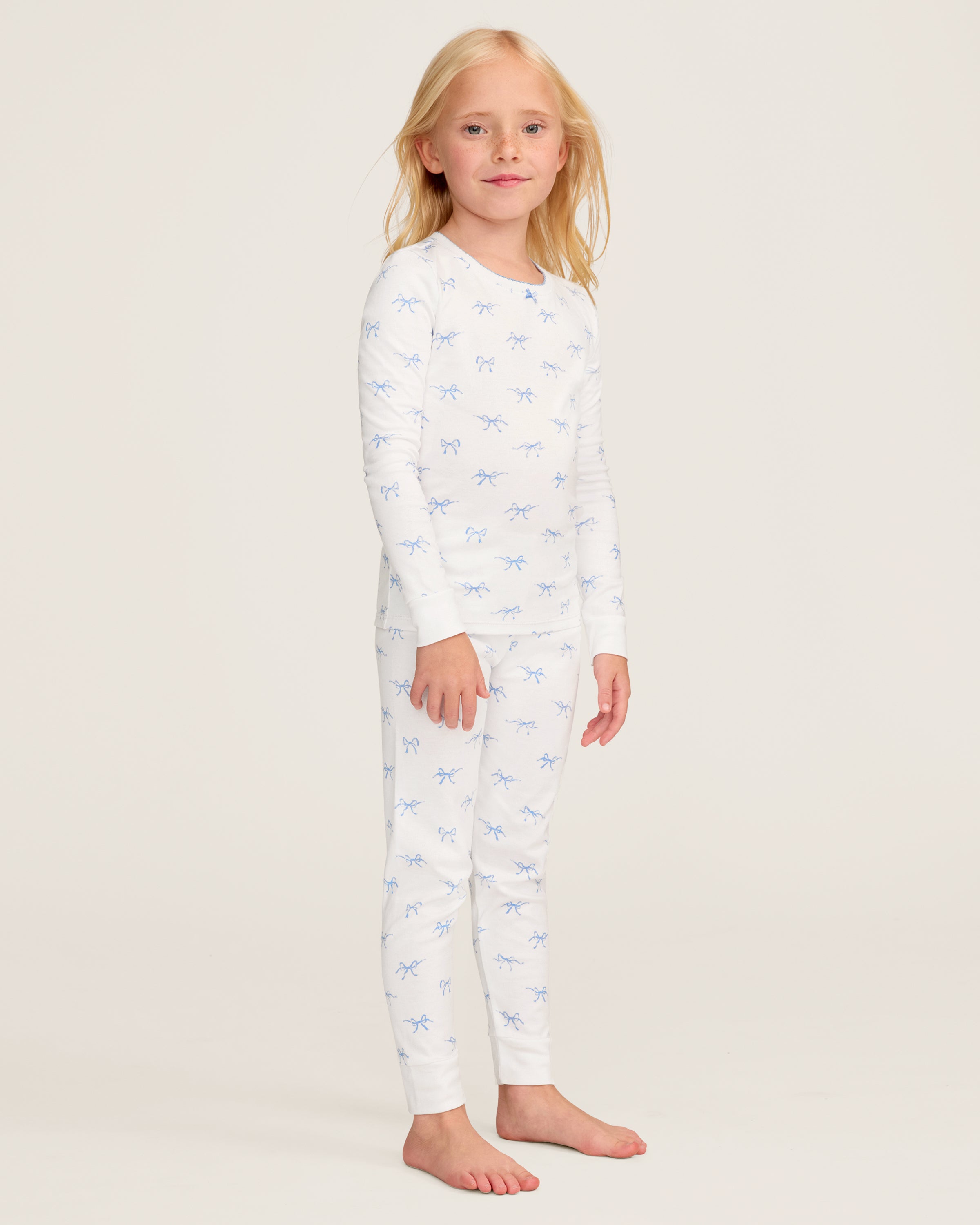 Kid's Pima Snug Fit Pajama Set in Something Blue Bows