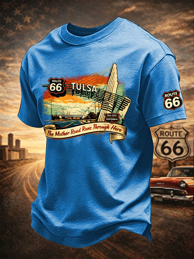 Men's Route 66 Centennial Mother Road Print Round Neck T-shirt