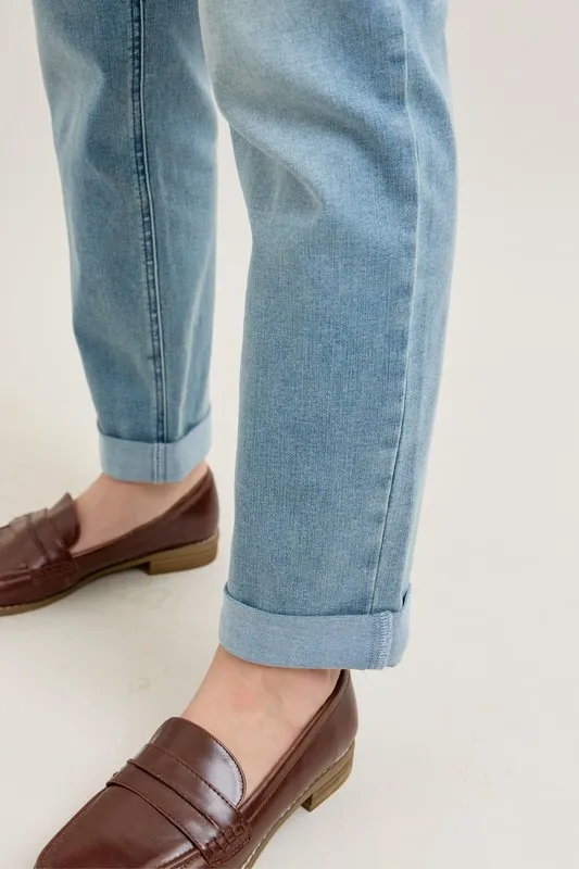 Blue Full Size V-Front Cuff Boyfriend Jeans Plus Size
