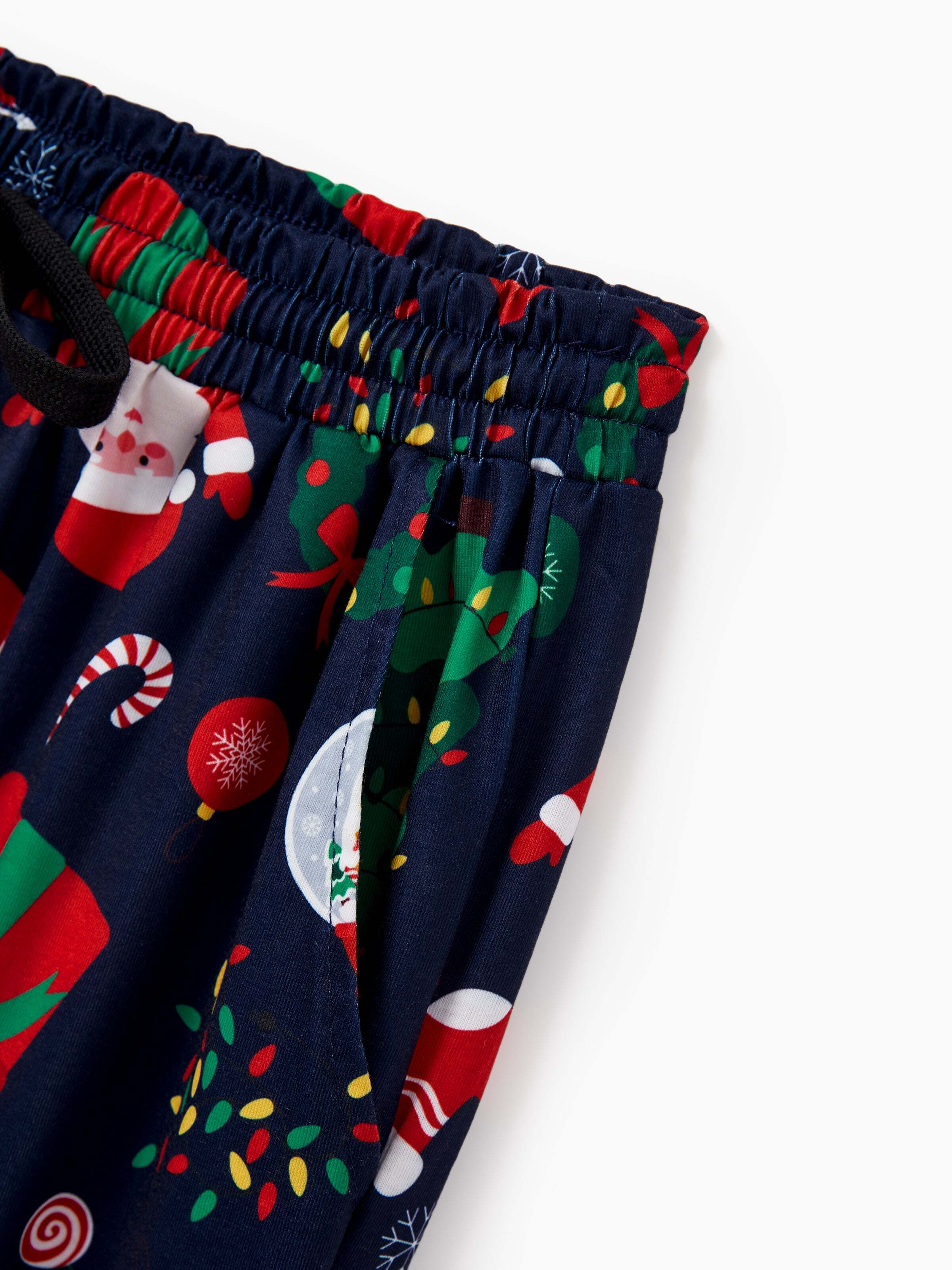 Christmas Matching Family Pajamas Set Glow In The Dark Santa Claus Dark Blue PJS with Christmas Socks Deep Blue