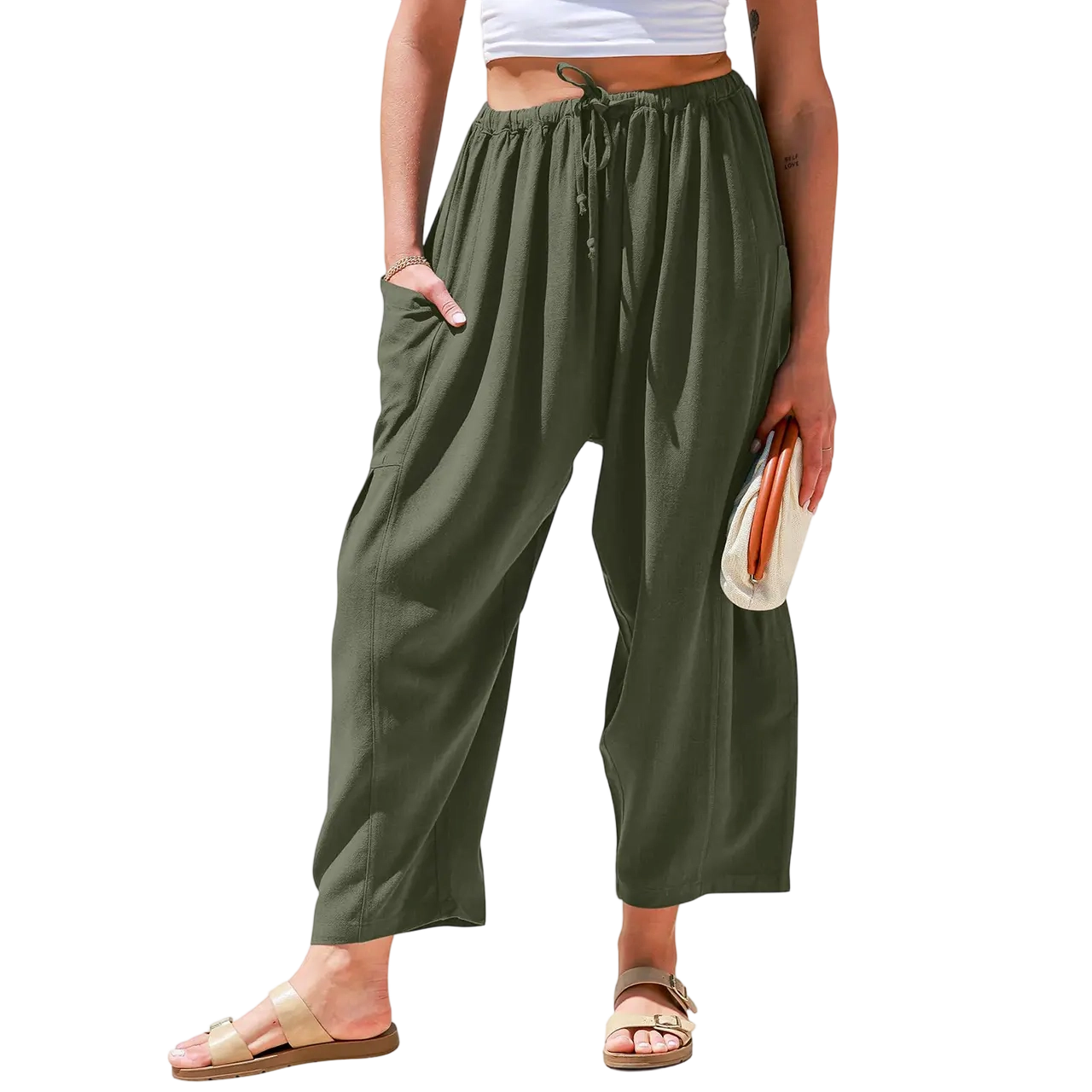 Womens Linen Blend Wide Leg Pants Oversize Casual Loose Fit Beach Palazzo