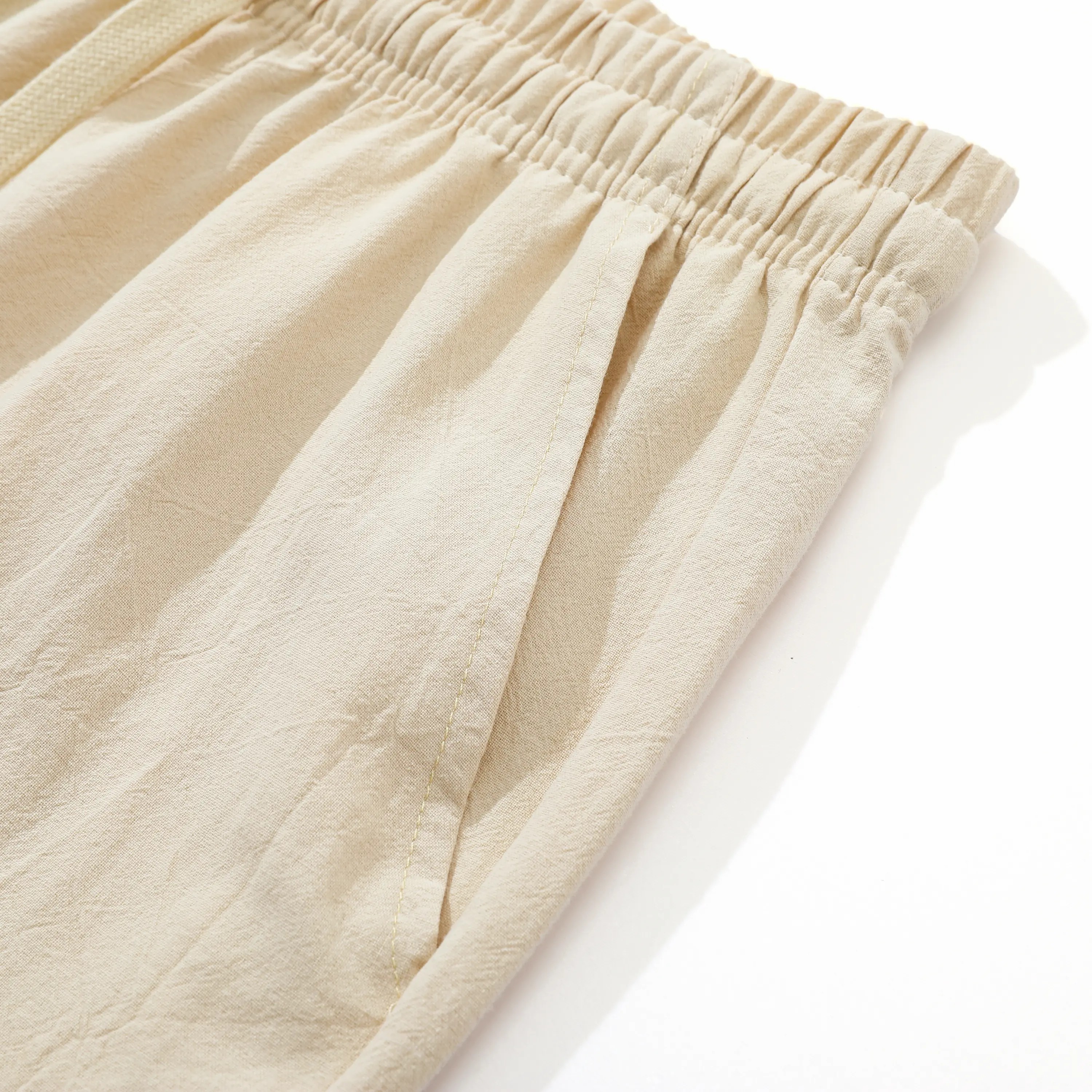 Unisex 100% Cotton Linen Wide Leg Pants – Elastic Drawstring Summer Trousers