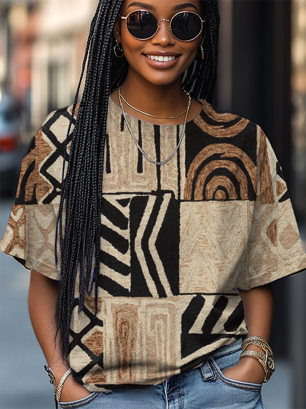 Women's Abstract Lines Geometry Print Casual T-Shirt
