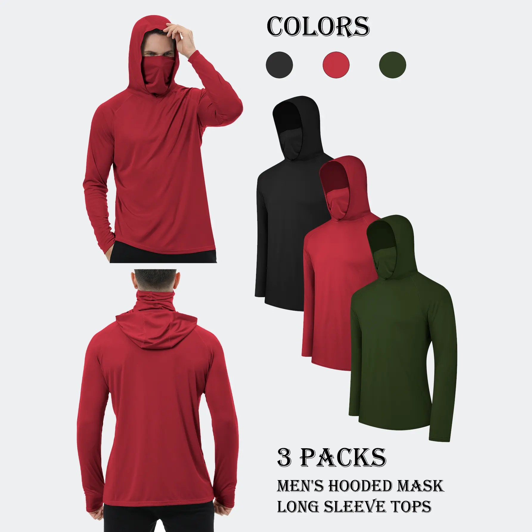 Men's 6-Pack Performance Sun Hoodies with Face Cover – 6 for $22.99