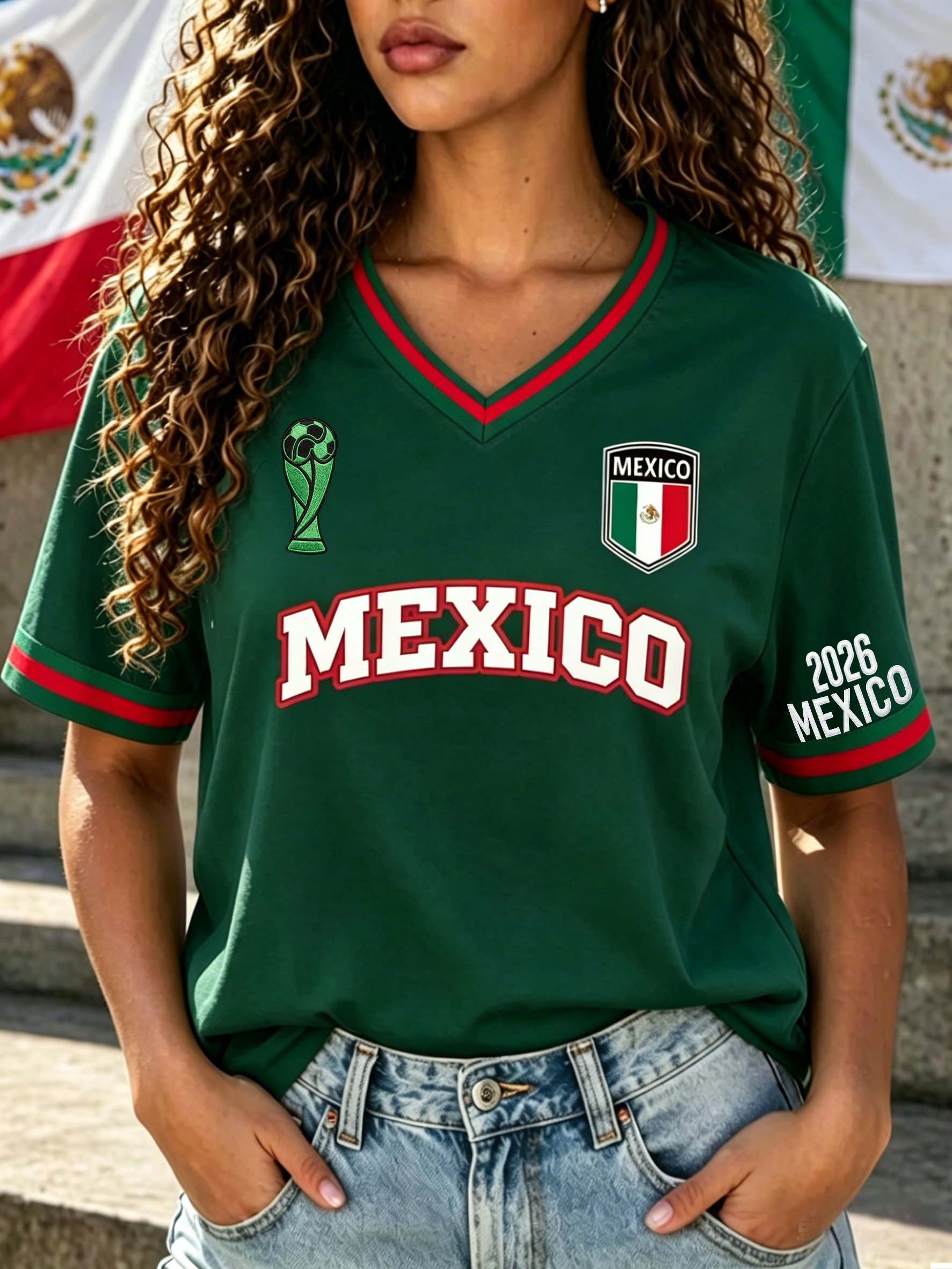 Women's 2026 Mexico Football Fan Printed Top