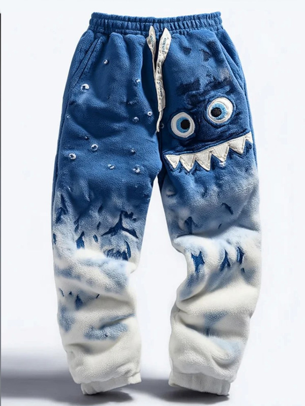 Men's Funny Snow Monster Print Casual Flannel Pants
