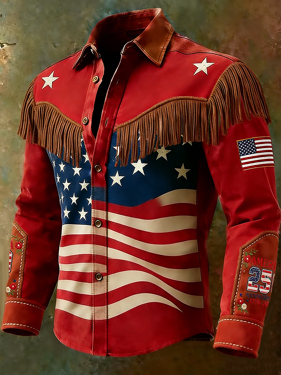 Men's 250th Anniversary American Flag Fringe Western Shirt
